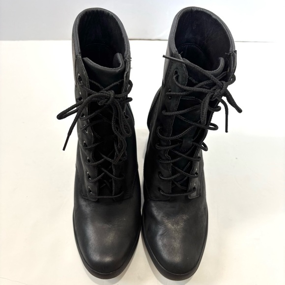 Timberland Allington Mid Lace-Up Block High Heel Black Leather Preppy Boot - Picture 10 of 15